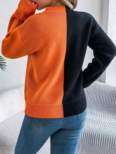 Explore More Collection - Contrast Round Neck Long Sleeve Sweater