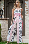 Explore More Collection - Leopard Color Block Smocked Jumpsuit