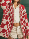 Explore More Collection - Checkered Open Front Long Sleeve Cardigan