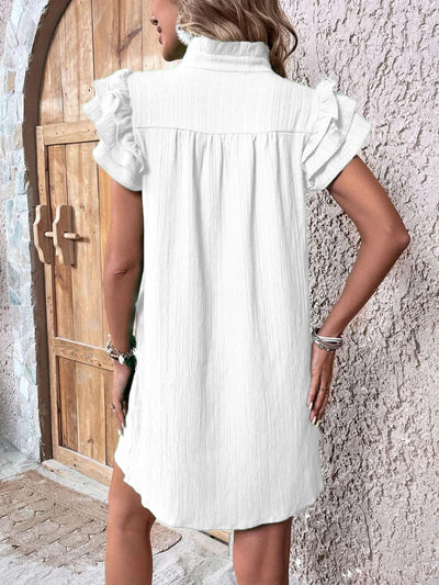 Explore More Collection - Ruffled Notched Cap Sleeve Mini Dress