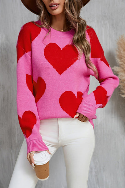 Explore More Collection - Angel Wings Contrast Heart Dropped Shoulder Long Sleeve Sweater