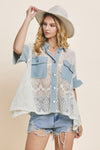 Explore More Collection - ODDI Button Up Short Sleeve Lace Shirt