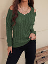 Explore More Collection - Honey Cable-Knit V-Neck Cold Shoulder Sweater