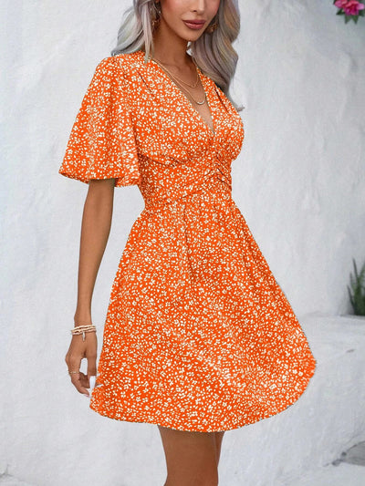 Explore More Collection - Printed V-Neck Half Sleeve Mini Dress