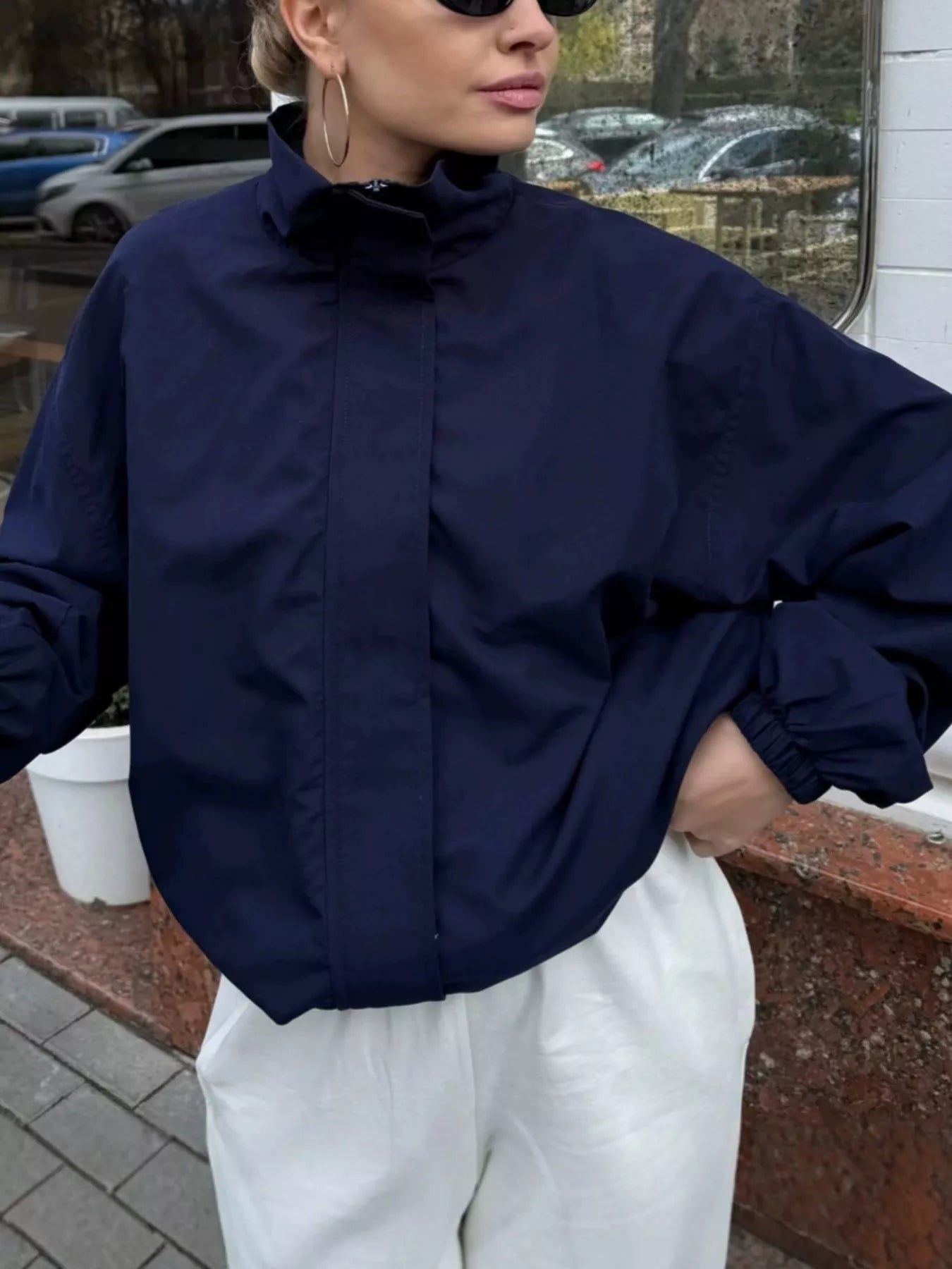 Zip Up Dropped Shoulder Jacket