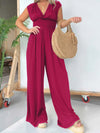 Explore More Collection - Smocked Cap Sleeve Wide Leg Jumpsuit