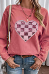 Explore More Collection - Valentine’s Day Sequin Checkered Heart Long Sleeve Sweatshirt