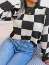 Explore More Collection - Checkered Mock Neck Long Sleeve Sweater