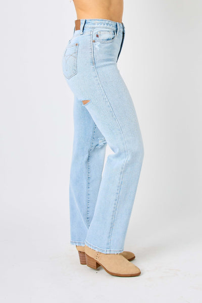 Explore More Collection - Judy Blue Full Size High Waist Distressed Straight Jeans