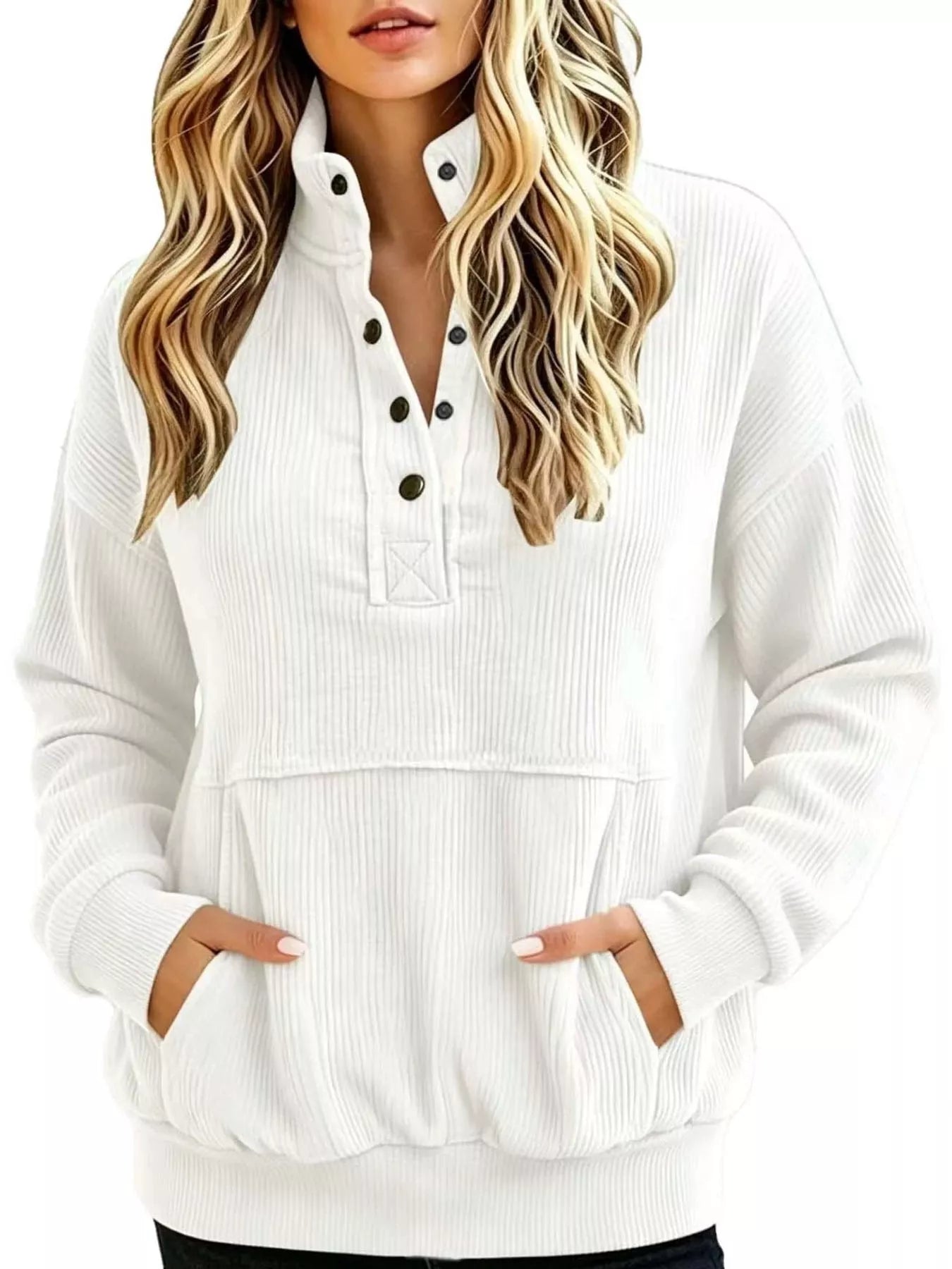 Full Size Quarter-Snap Sweatshirt with Kangaroo Pocket Plus Size