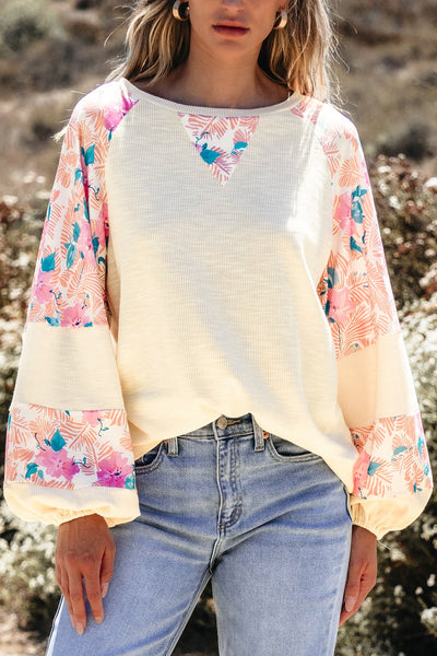 Explore More Collection - Printed Round Neck Balloon Sleeve Sweatshirt