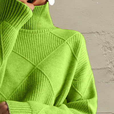 Explore More Collection - Geometric Turtleneck Long Sleeve Sweater