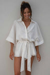 Explore More Collection - Tied Button Up Collared Neck Romper