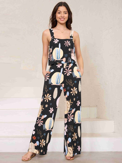 Explore More Collection - Printed Wide Strap Top and Pants Set