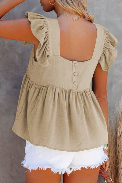 Explore More Collection - Full Size Ruffled Square Neck Cap Sleeve Blouse