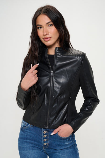 Explore More Collection - Coalition LA Zip Up Vegan Moto Jacket