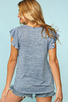 Explore More Collection - Denim Two Tone V Neck Ruffle Sleeve Top