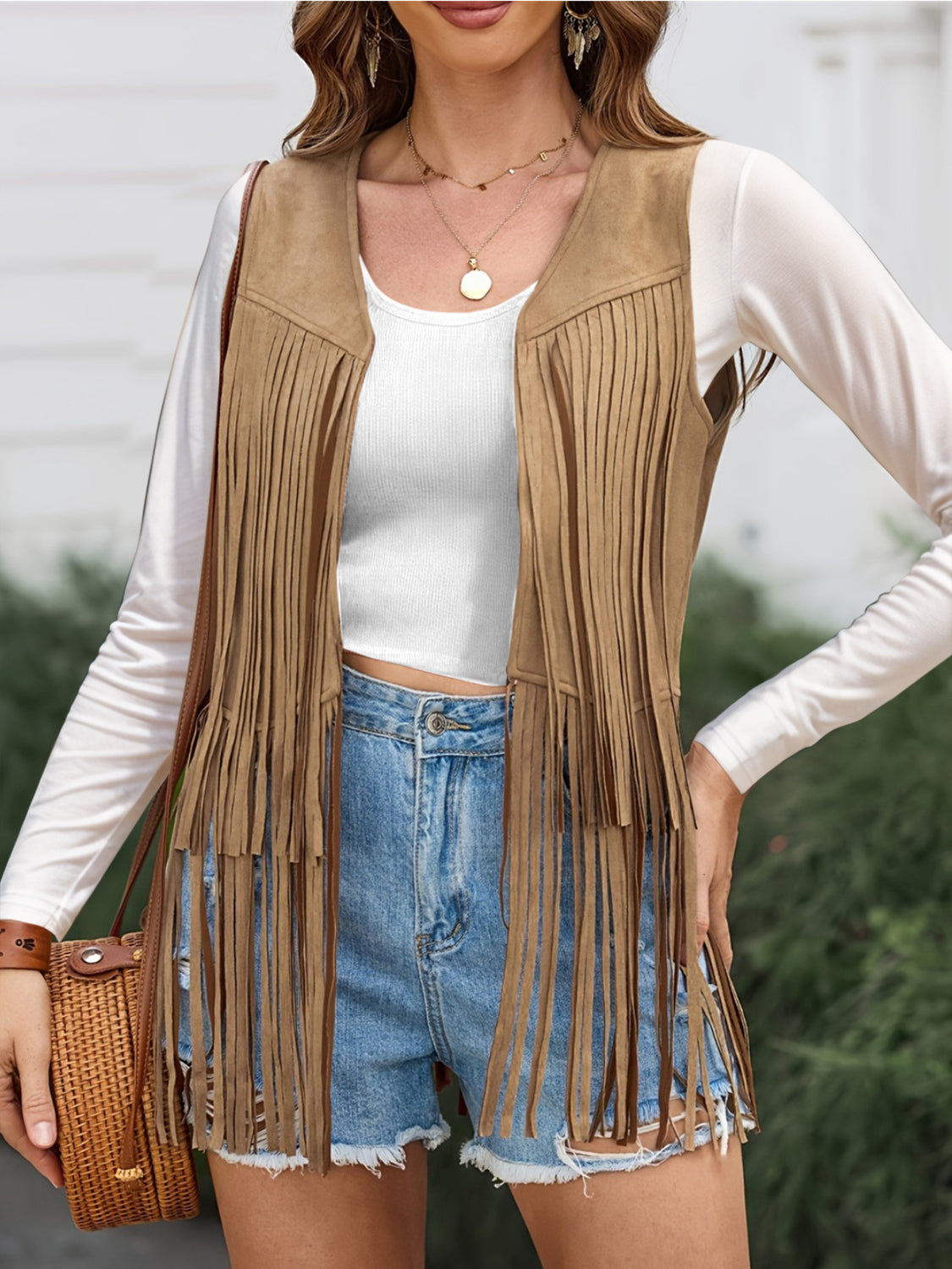 Explore More Collection - Fringe Open Front Vest Coat