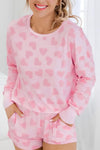 Explore More Collection - Heart Print Long Sleeve Top and Shorts Lounge Set