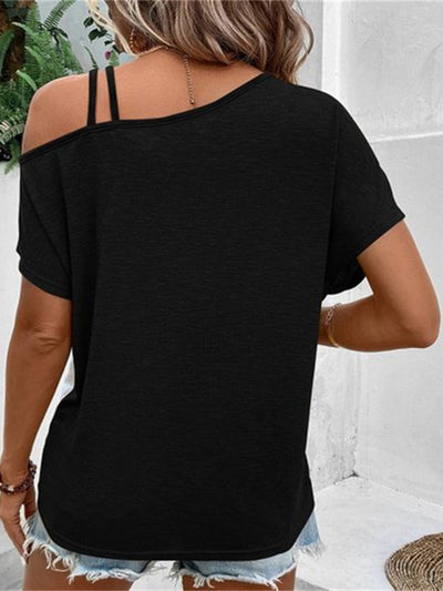 Explore More Collection - Contrast Asymmetrical Neck Short Sleeve T-Shirt