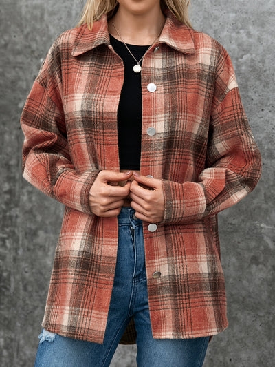 Explore More Collection - Plaid Button Up Long Sleeve Jacket