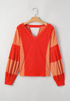 Explore More Collection - Studded Waffle-Knit V-Neck Long Sleeve Top