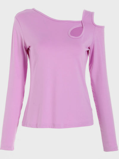 Explore More Collection - Cutout Asymmetrical Neck Long Sleeve T-Shirt