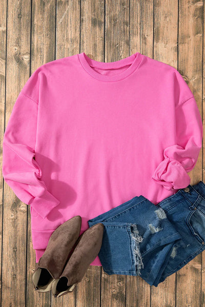 Explore More Collection - High-Low Round Neck Long Sleeve Sweatshirt