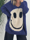 Explore More Collection - Smiling Face V-Neck Long Sleeve Sweater