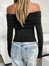 Explore More Collection - Ruched Off-Shoulder Long Sleeve T-Shirt