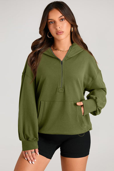 Explore More Collection - Pocketed Half Zip Long Sleeve Hoodie