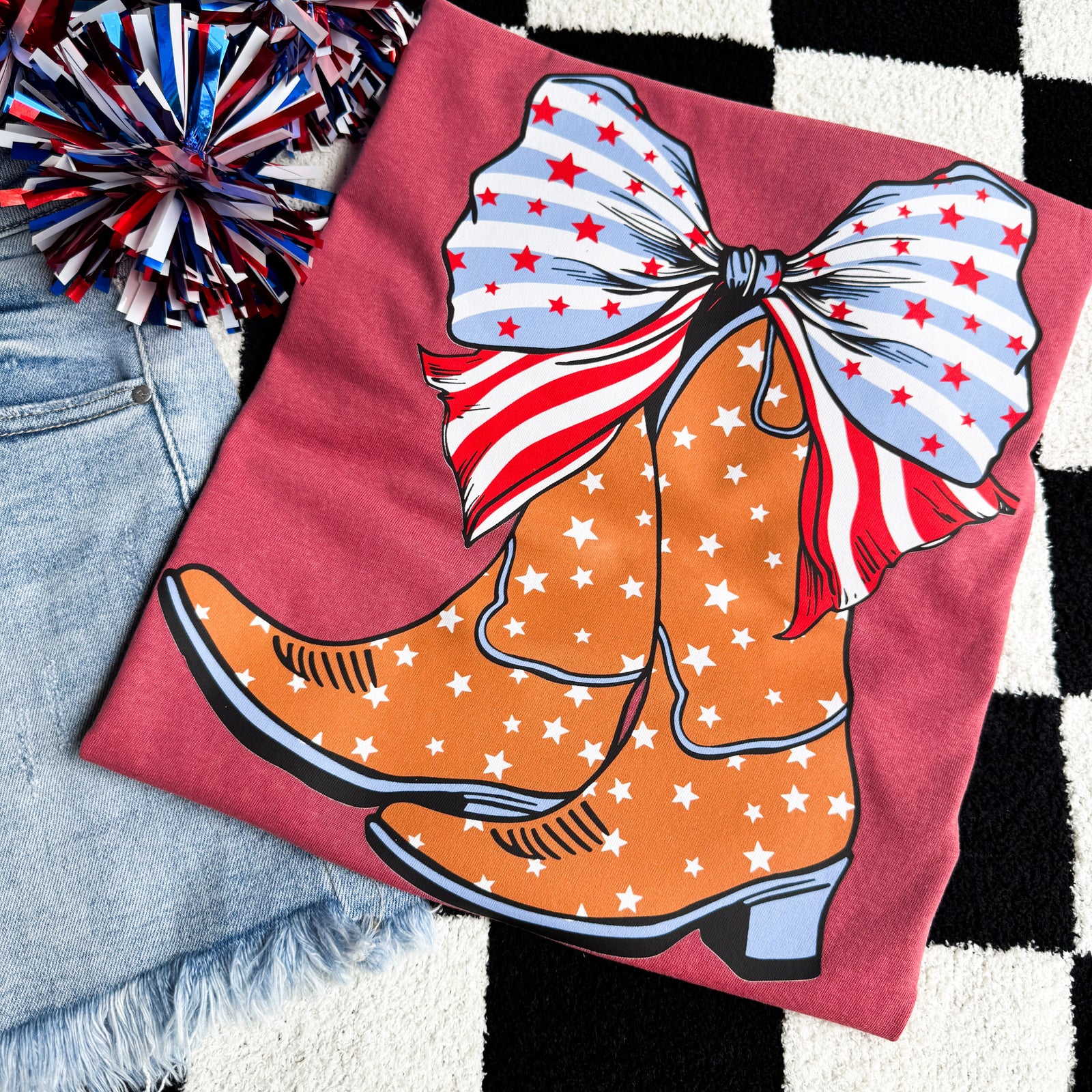 Explore More Collection - Patriotic Boots with Bow Graphic Tee