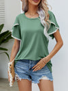 Explore More Collection - Pom-Pom Trim Flutter Sleeve Round Neck T-Shirt