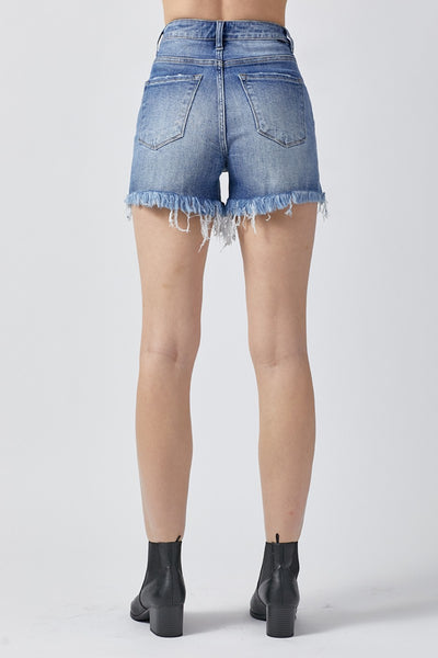 Explore More Collection - RISEN Raw Hem Asymmetrical Waist Denim Shorts