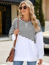 Explore More Collection - Slit Contrast Striped Long Sleeve Sweatshirt