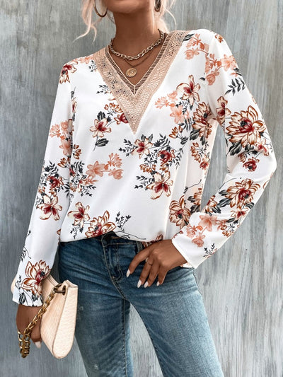 Explore More Collection - Printed V-Neck Long Sleeve Blouse