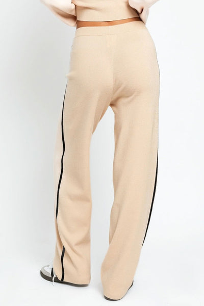 Explore More Collection - LE LIS COLLECTION Contrast Trim High Waist Wide Leg Sweater Pants