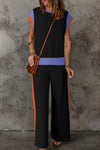 Explore More Collection - Contrast Round Neck Top and Pants Set