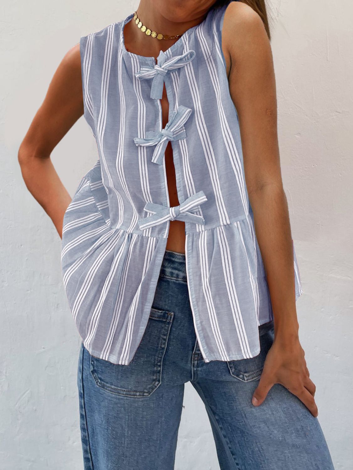 Explore More Collection - Tied Striped Round Neck Tank