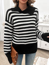 Explore More Collection - Striped Collared Neck Long Sleeve Sweater