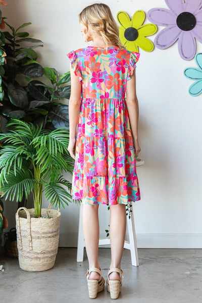 Explore More Collection - Heimish Full Size Floral Cap Sleeve Tiered Dress