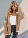 Explore More Collection - Double Take Contrast Open Front Dropped Shoulder Cardigan