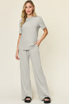 Explore More Collection - Double Take Full Size Round Neck Short Sleeve T-Shirt and Wide Leg Pants Set