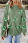 Explore More Collection - Sequin Lucky Clover Round Neck Long Sleeve Sweatshirt