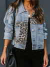 Explore More Collection - Distressed Leopard Drop Shoulder Denim Jacket