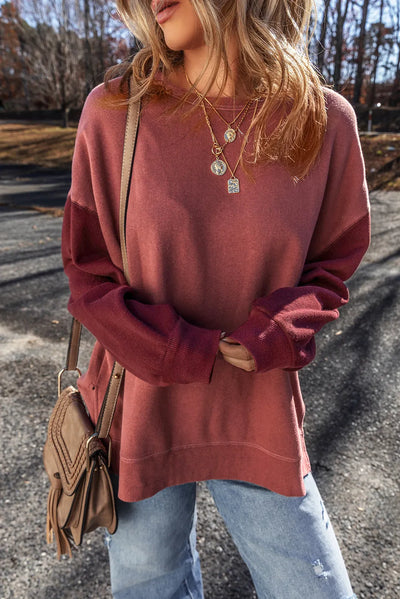 Explore More Collection - Contrast Round Neck Long Sleeve Sweatshirt