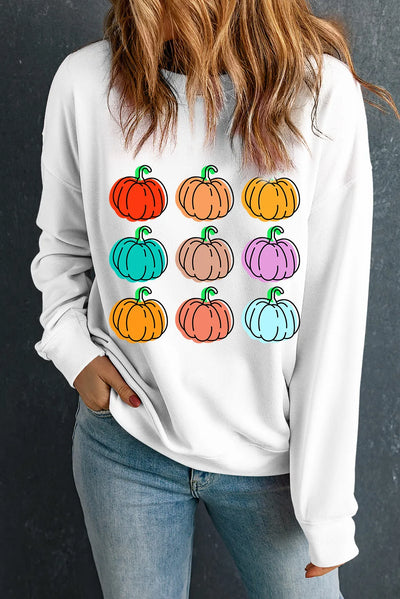 Explore More Collection - Pumpkin Graphic Long Sleeve Sweatshirt