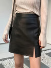 Explore More Collection - PU Leather Slit Mini Skirt