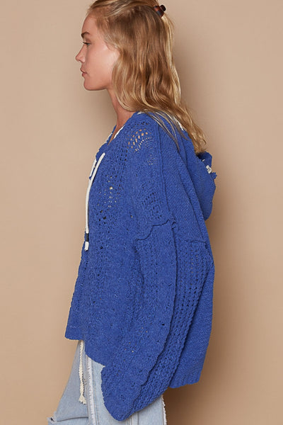 Explore More Collection - POL Cable Knit Hooded Chenille Sweater