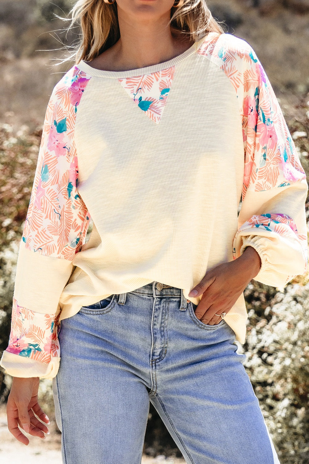 Explore More Collection - Printed Round Neck Balloon Sleeve Sweatshirt